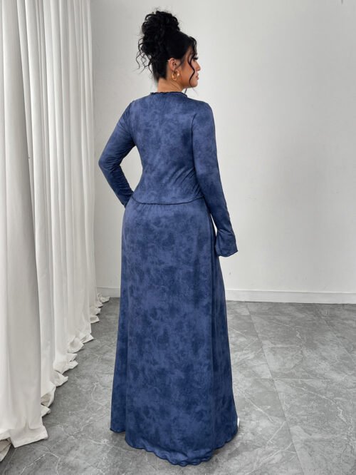 Elegant V-Neck Long Sleeve A-Line Skirt Set