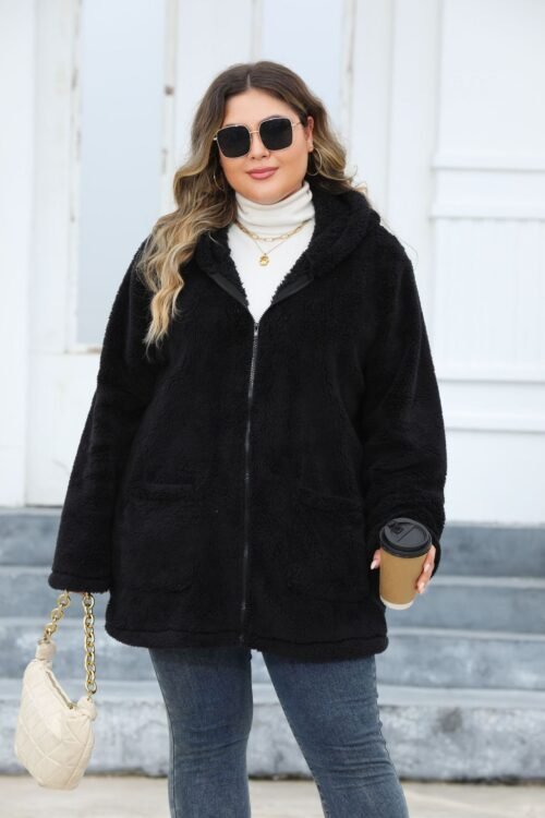 Plus Size Thickened Plush Hooded Winter Jacket