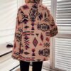 Plus Size European-Style Totem Print Plush Cardigan