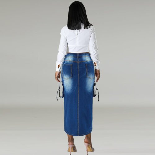 Plus Size Trendy Denim Split Long Skirt with Bag Pockets