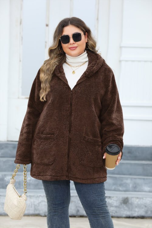 Plus Size Thickened Plush Hooded Winter Jacket