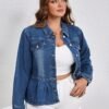 Retro College Plus Size Slim Stretch Denim Jacket