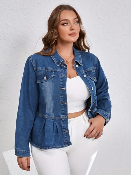 Retro College Plus Size Slim Stretch Denim Jacket
