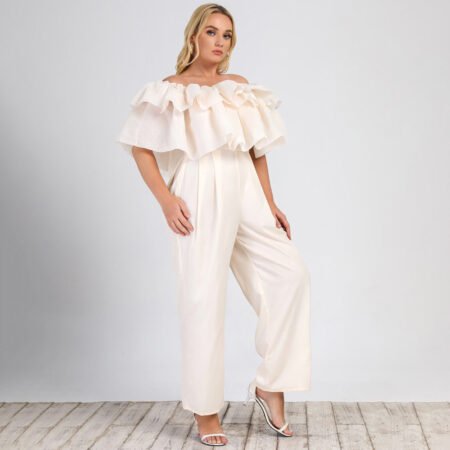 Plus Size Off-Shoulder Straight-Leg Office Casual Jumpsuit