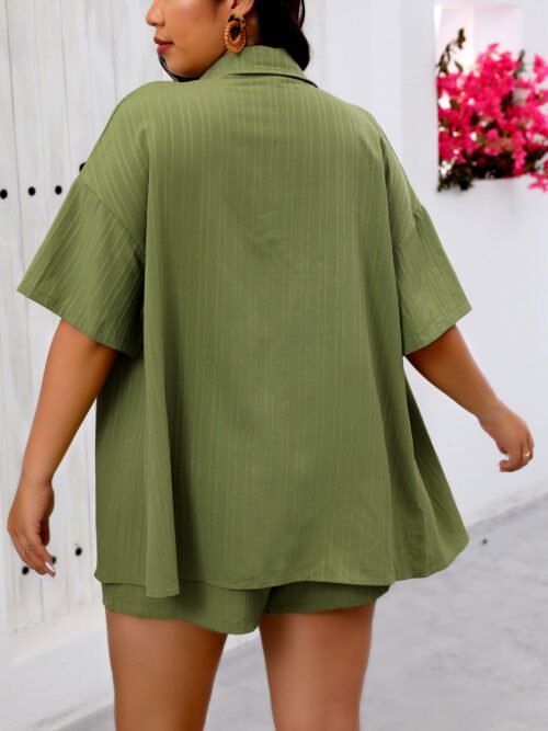Plus Size Short Sleeve Shirt & Wide-Leg Shorts Summer Set