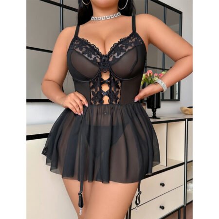 Plus Size Lace One-Piece Pajama Shorts – Sexy Comfort