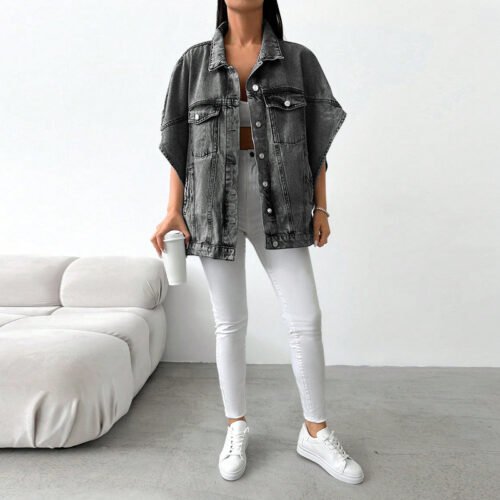 Relaxed Plus Size Denim Drop-Shoulder Jacket