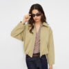 Khaki Office Zipper Work Jacket for Women