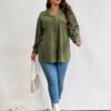 Plus Size Denim Shacket Single Breasted Outerwear