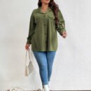 Plus Size Denim Shacket Single Breasted Outerwear