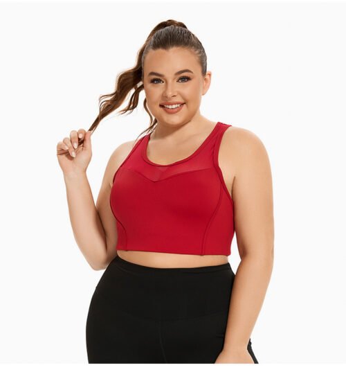 Plus Size Mesh Stitching Shockproof Push-Up Sports Bra