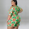 Plus Size Cross-Shoulder Printed Romper with Belt