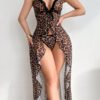 Leopard Print See-Through Maxi Lingerie Two-Piece Set