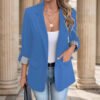 Plus Size Slim Fit Cropped Button Blazer with Roll-Up Sleeves
