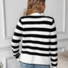 Black White Striped Long Sleeve Knit Cardigan