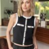 Black and White Contrast Sleeveless Knit Vest