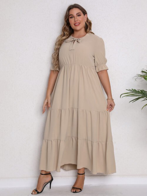 Plus Size Round Neck Bow Detail Summer Dress