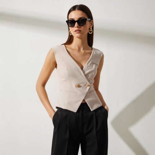 Slim Fit Double Breasted Short Vest for Women