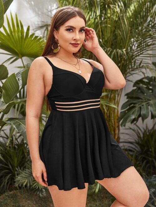 Plus Size High Waist Split Tankini Swimwear