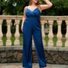 Plus Size Summer Strap V-Neck Slim Fit Jumpsuit for Women