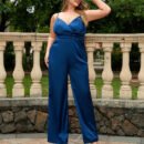Plus Size Summer Strap V-Neck Slim Fit Jumpsuit for Women