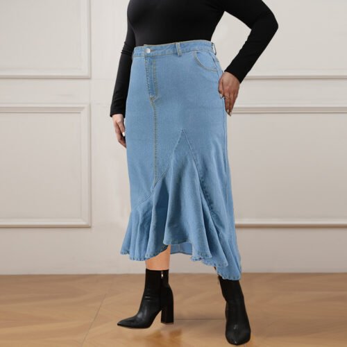 Plus Size Everyday Denim Fit Long Skirt