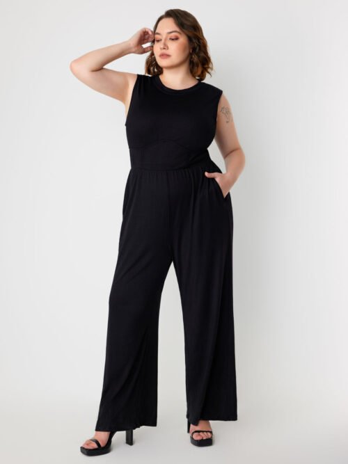 Plus Size Sleeveless Slimming Solid Color Jumpsuit Trousers