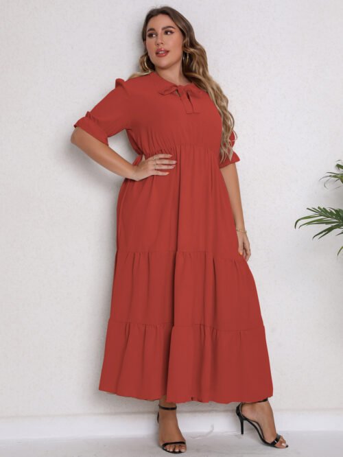 Plus Size Round Neck Bow Detail Summer Dress
