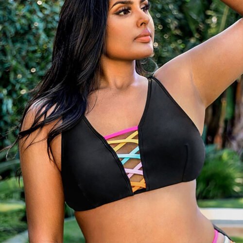 Plus Size Color Block Cutout Bikini with Push-Up Top