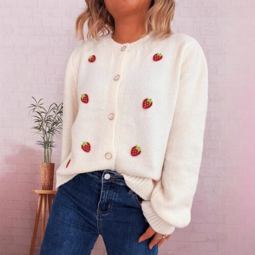 Strawberry Jacquard Knitted Cardigan
