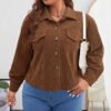 Plus Size Casual Corduroy Collared Short Jacket