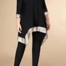 Plus Size Asymmetric Mid-Sleeve Top & Casual Pants Spring-Autumn Set