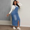 Plus Size Casual Denim Suspender Slimming Skirt Dress