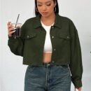 Plus Size Solid Color Polo Collar Slimming Coat