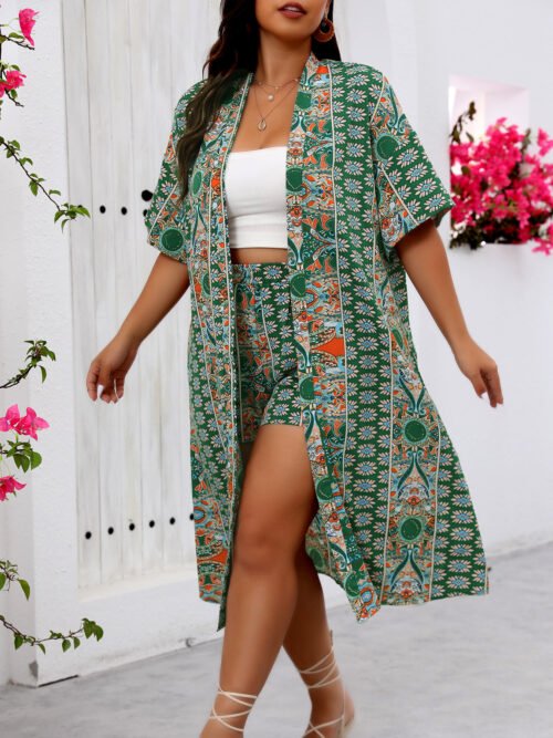 Plus Size Floral Print Elegant Holiday Three-Piece Set