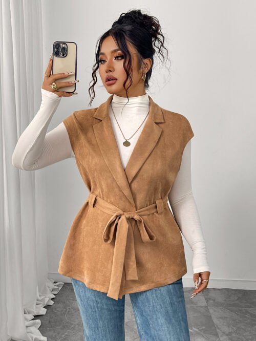 Plus Size Lace-Up Sleeveless Vest Dress for Early Autumn