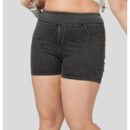 Plus Size High Waist Denim Yoga Shorts with Slimming Fit & Pockets