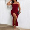 Plus Size Red High Waist Halter Dress