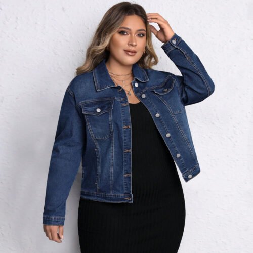 Classic Plus Size Long Sleeve Denim Coat