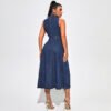 Women’s Sleeveless Nipped Waist Split Denim Dress