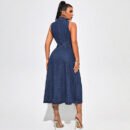 Women’s Sleeveless Nipped Waist Split Denim Dress