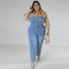 Plus Size Contrast Denim Jumpsuit – Modern Casual Chic