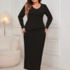 Plus Size Loose Long Sleeve Asymmetric Skirt Set