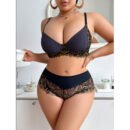 Plus Size Seamless Lace Bra & High-Waist Underwear Set