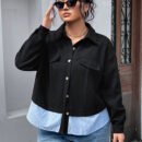 Plus Size Patchwork Stripe Short Fashion Jacket