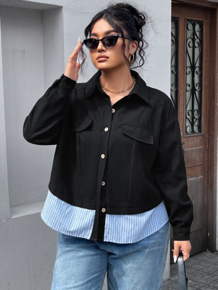 Plus Size Patchwork Stripe Short Fashion Jacket