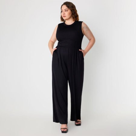Plus Size Sleeveless Slimming Solid Color Jumpsuit Trousers