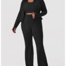 Plus Size Fall Winter Bell-Bottom Workout Set – Slim Fit Activewear