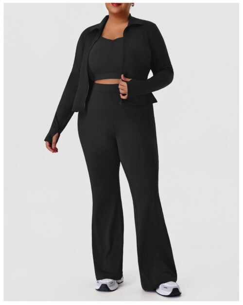 Plus Size Fall Winter Bell-Bottom Workout Set – Slim Fit Activewear