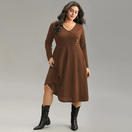 Plus Size Simple V-Neck Office Wind Dress